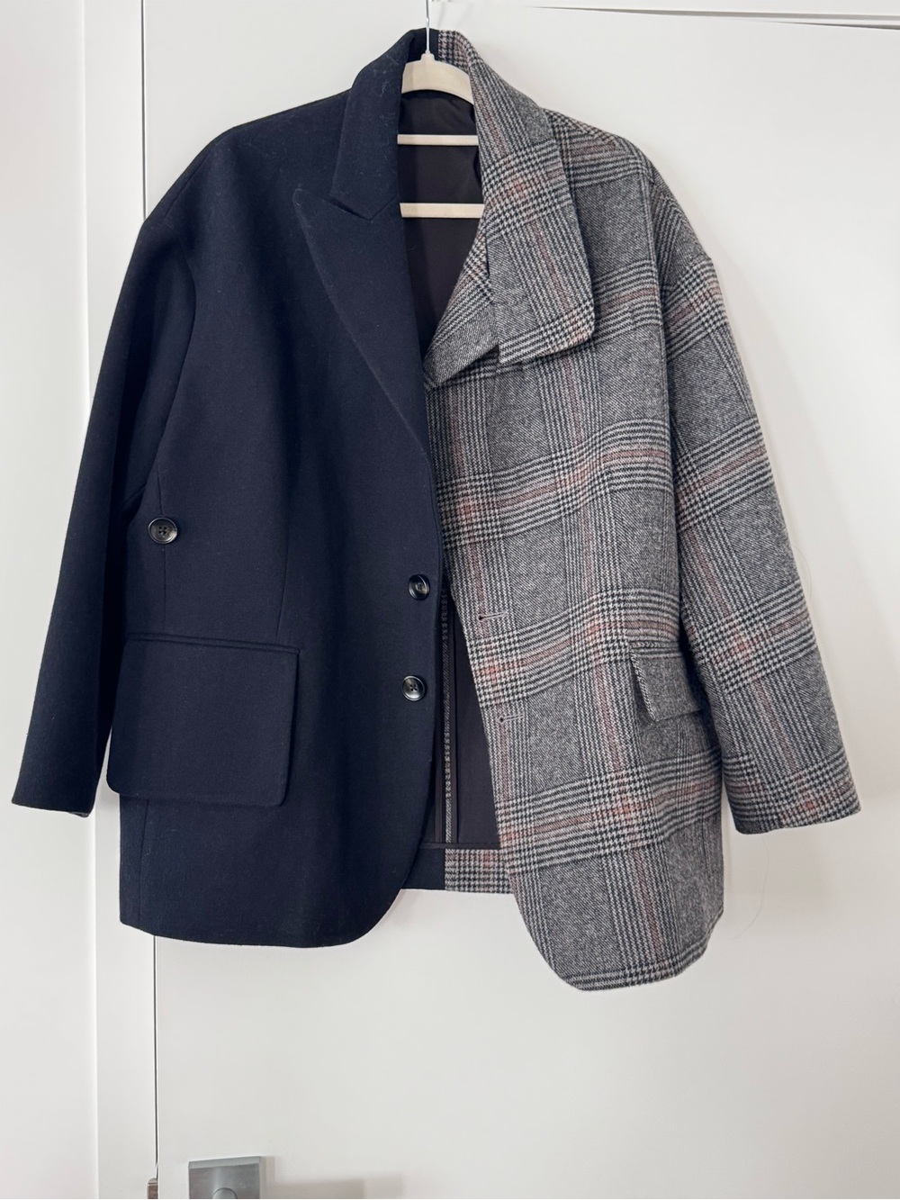 Tibi-Styled Liam Reversible Black and Grey Plaid Blazer Jacket